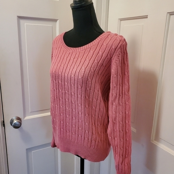 St. John's Bay Pink Cable Knit Pullover Size Large - Picture 2 of 9